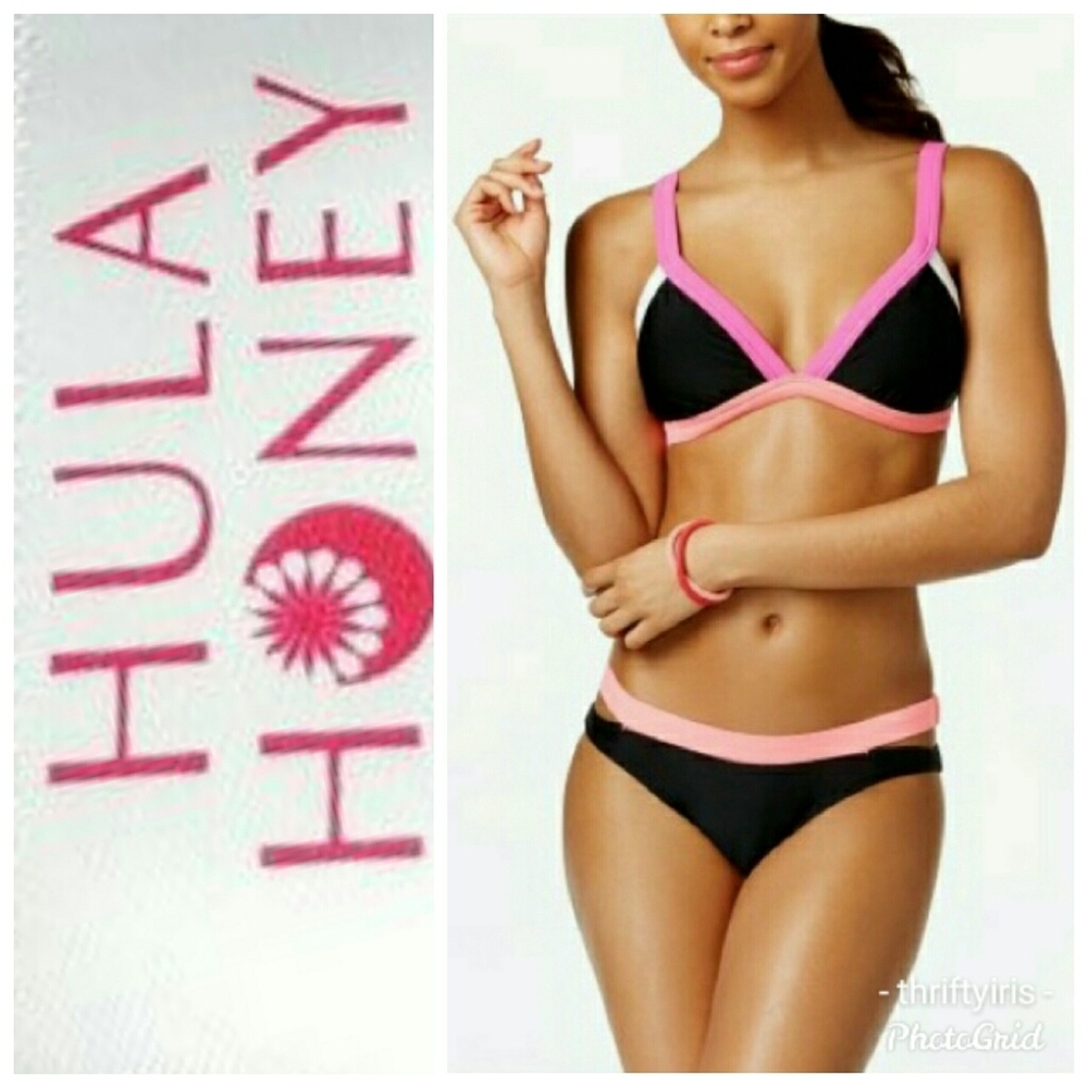 NWT-Hula Honey Black W/Pink Trim Bikini Set-L